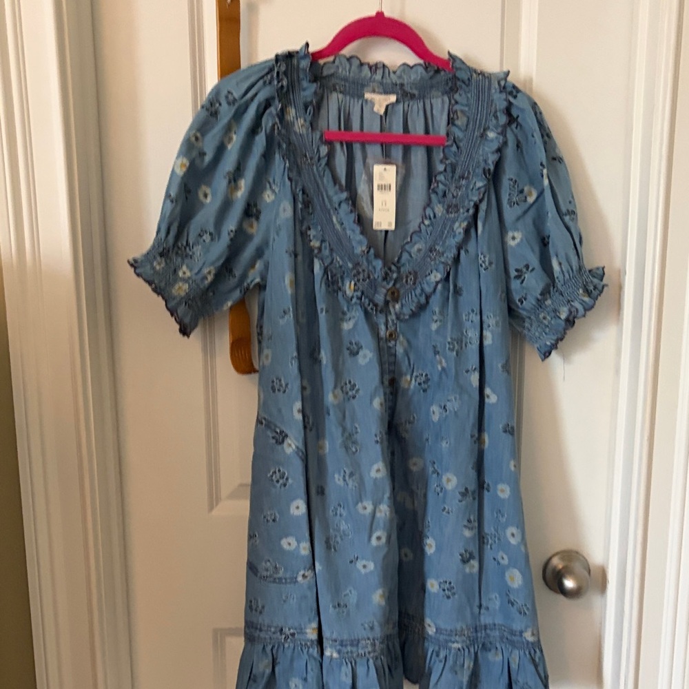Pilcro Blue Floral Mini Dress with Ruffle Trim
